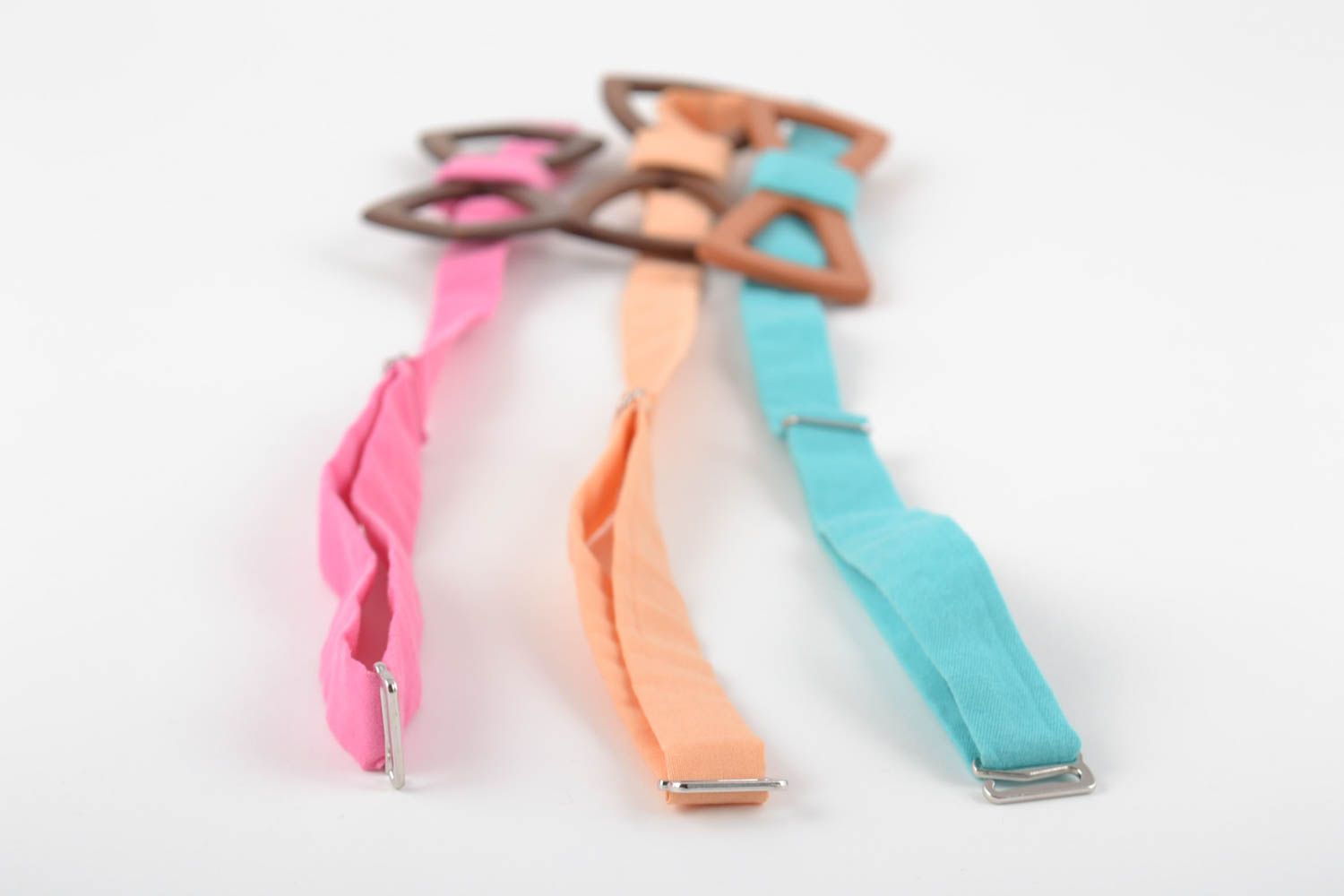 Set of 3 handmade unusual beautiful designer wooden bow ties colorful photo 3