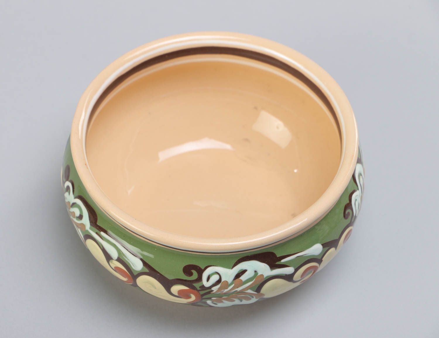 Handmade small ceramic bowl 350 ml painted with colorful glaze in ethnic style photo 3