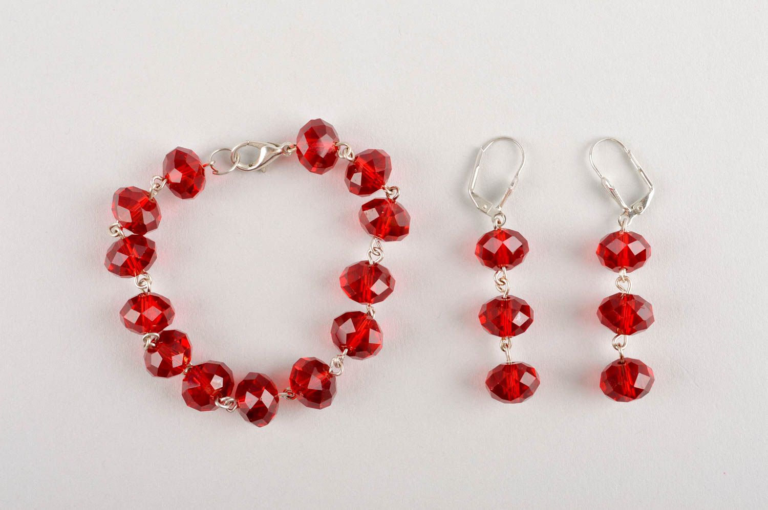 Handmade unusual jewelry stylish red set designer bracelet dangling earrings photo 2