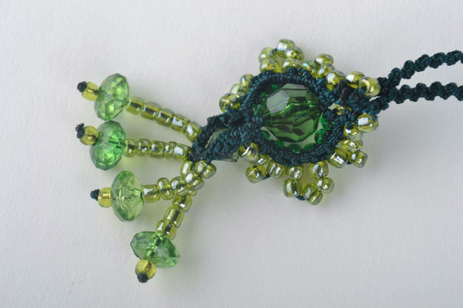 Handmade textile jewelry set woven ring woven pendant beaded ring beaded pendant photo 4