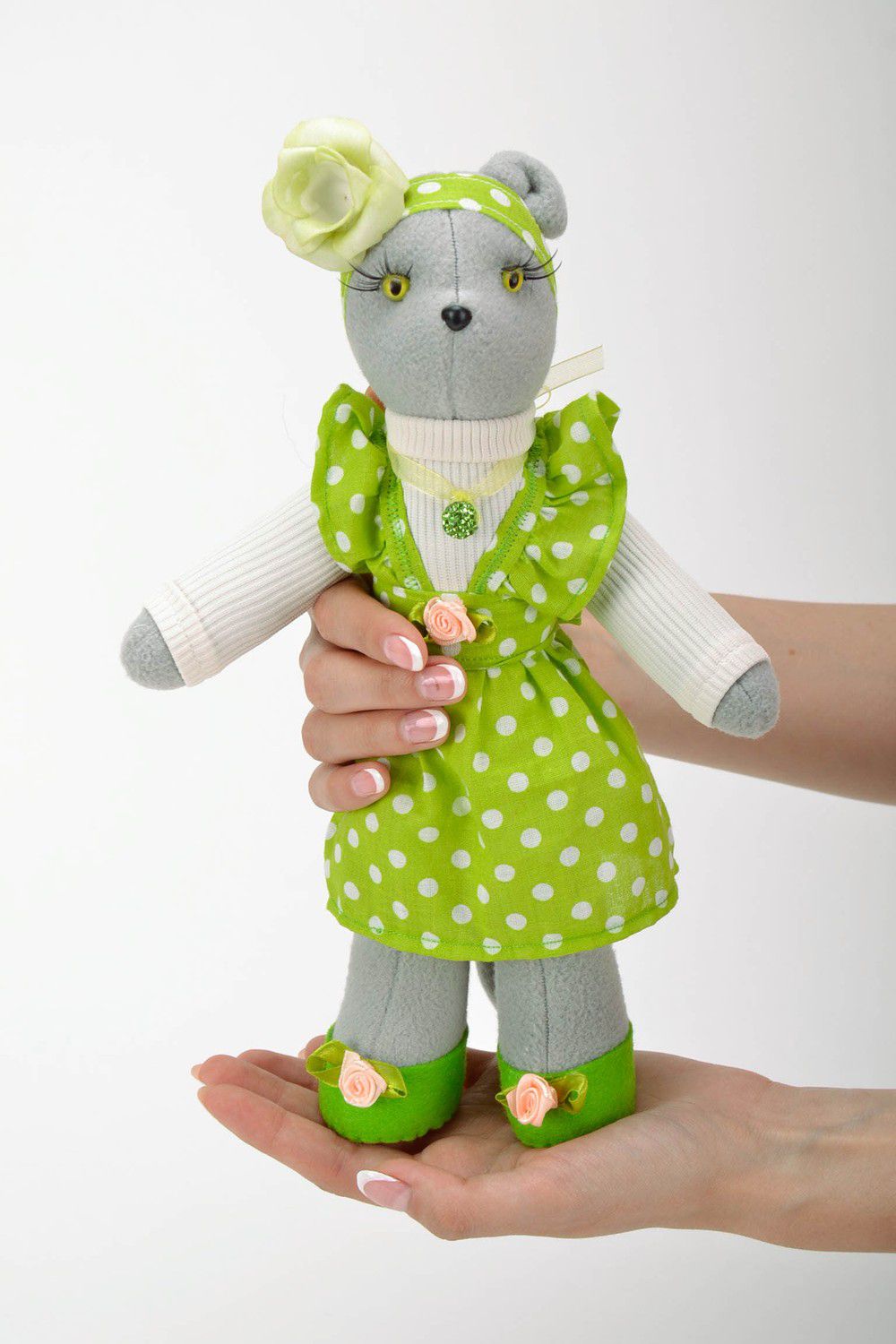 Soft toy Cat in a lime sundress photo 1