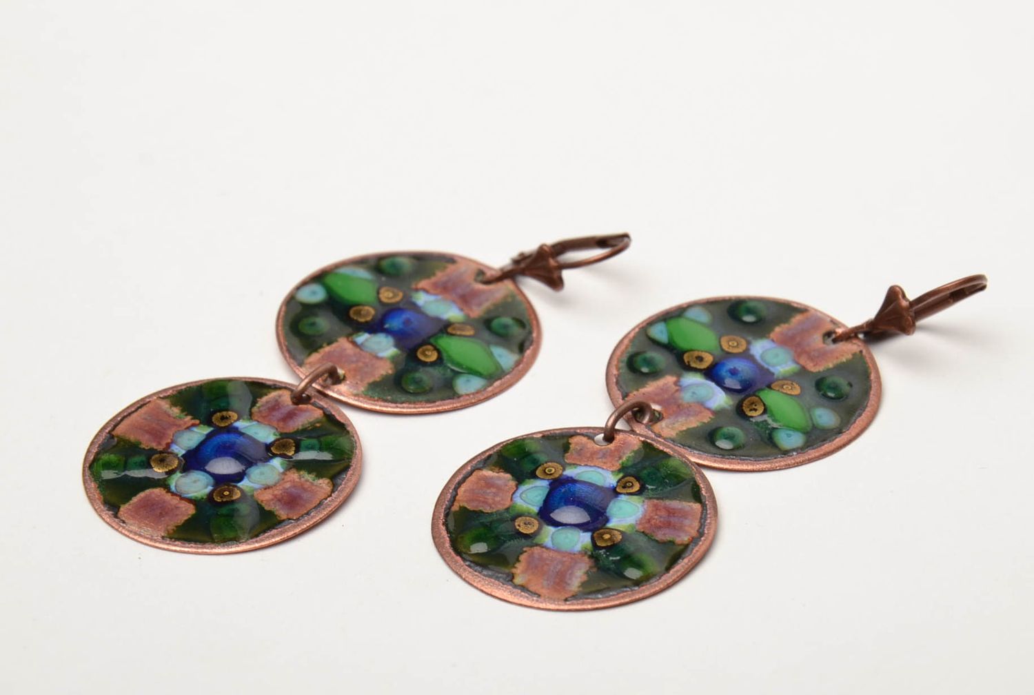 Handmade copper earrings painted with enamels photo 4