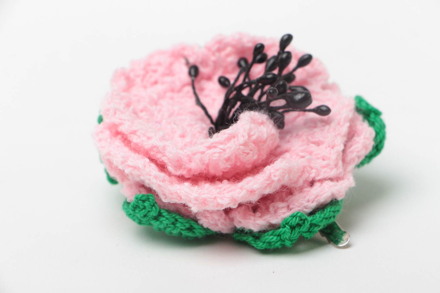 Crocheted handmade hairpin elegant pink hair accessory for children and adults photo 3