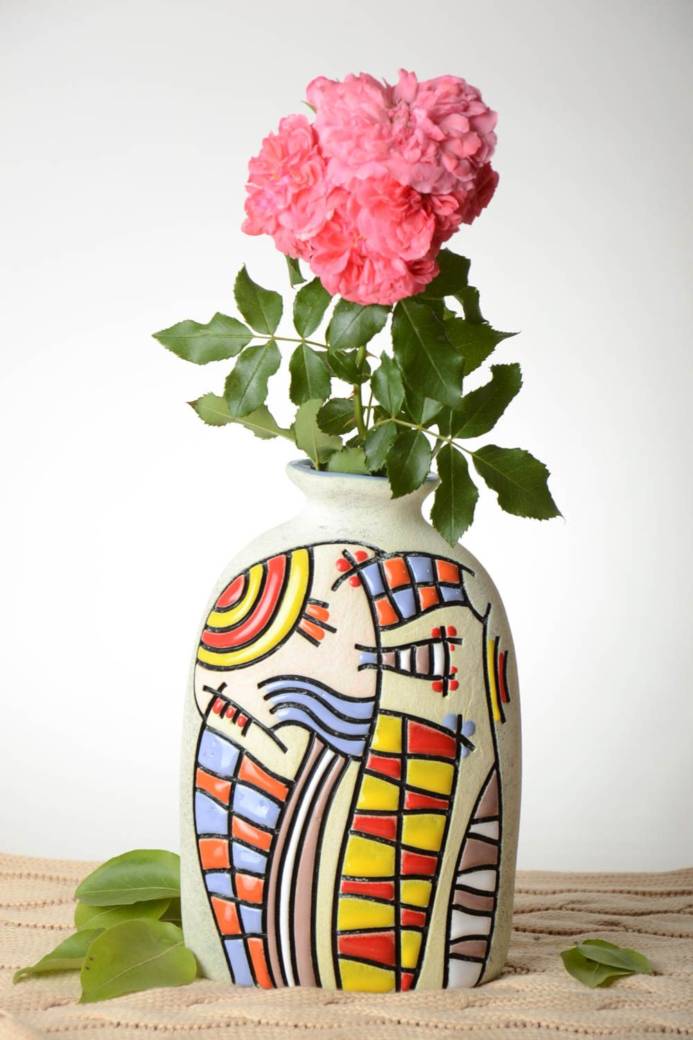 Vase céramique fait main Vase original blanc à goulot étroit Déco maison photo 1
