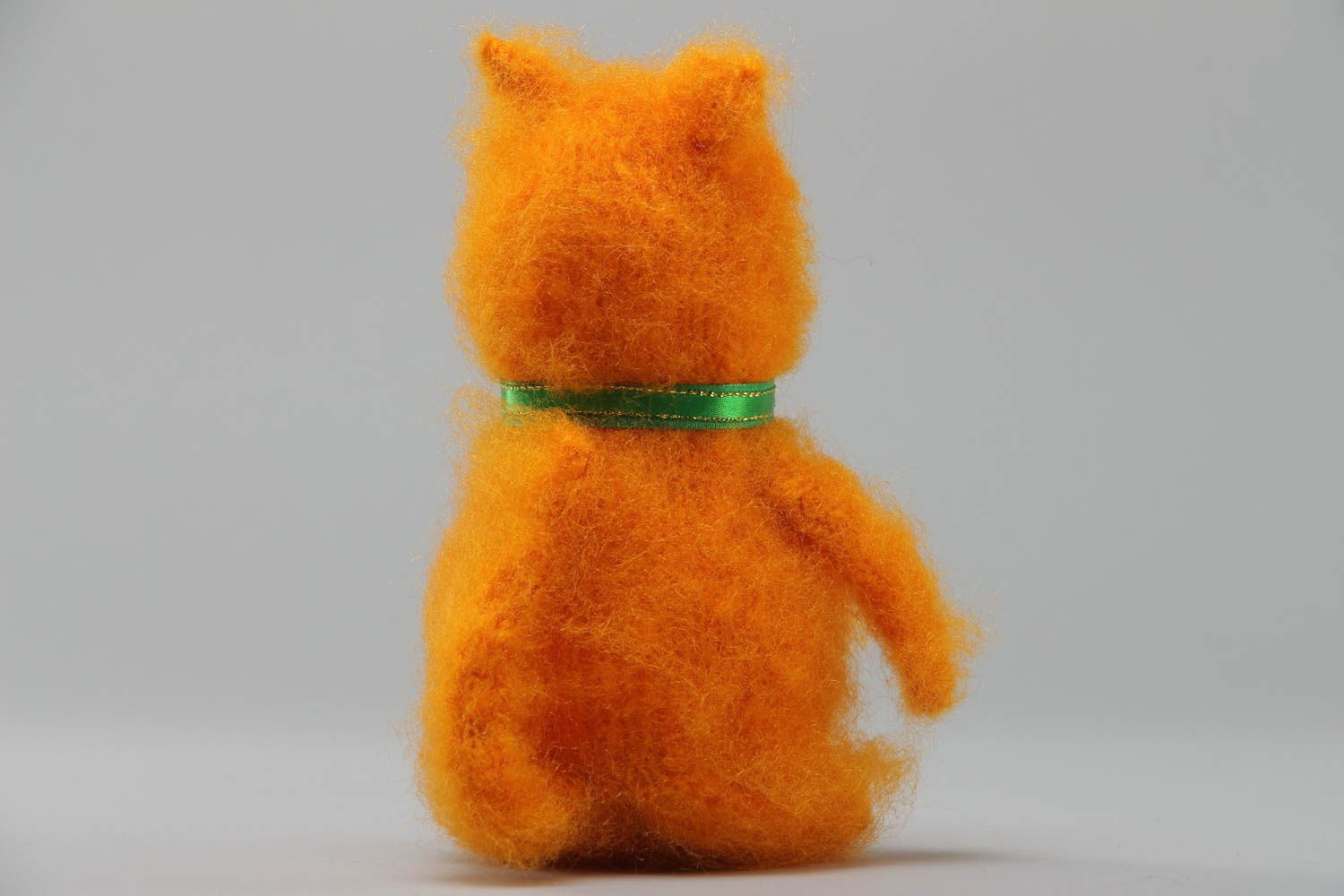 Handmade soft toy fluffy cat crocheted of bright orange mohair threads  photo 4
