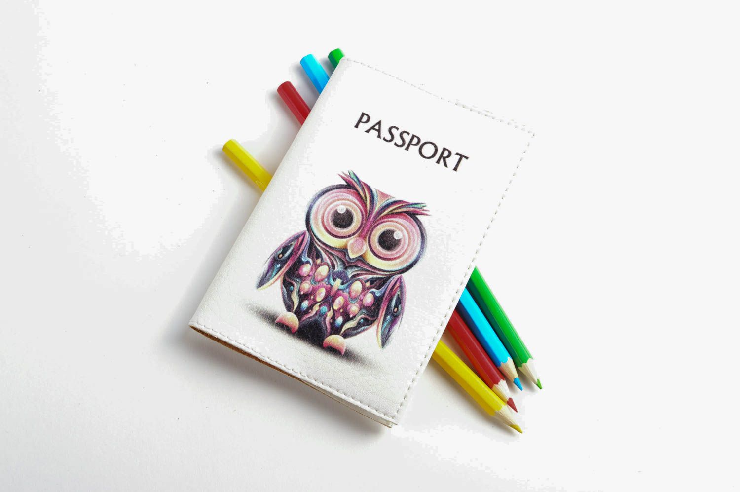 Обложка для паспорта handmade оригинальный подарок кожаный аксессуар Сова фото 3
