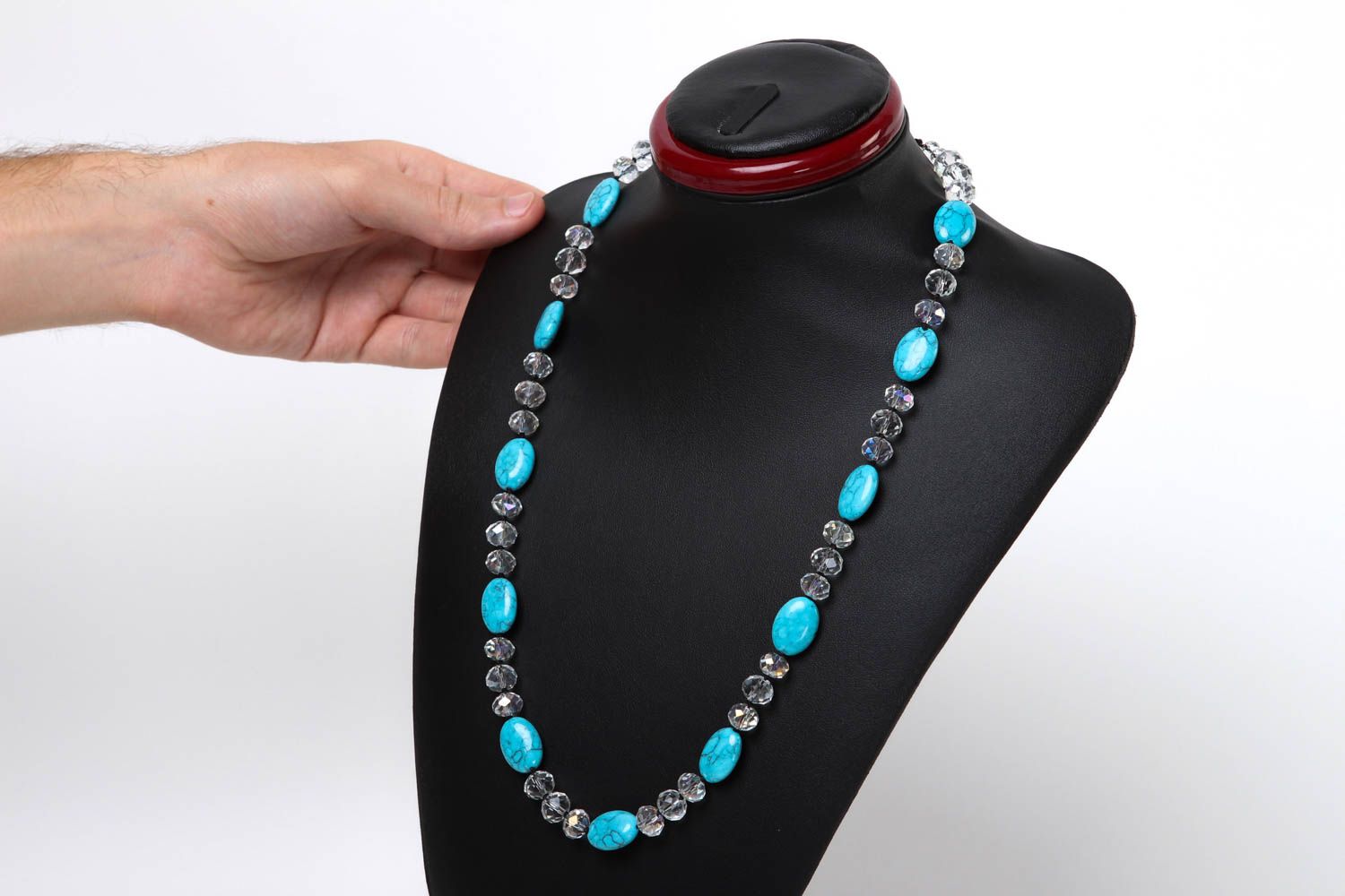 Handmade Perlen Schmuck Halskette Frauen Damen Accessoire blau lang aus Türkis foto 5