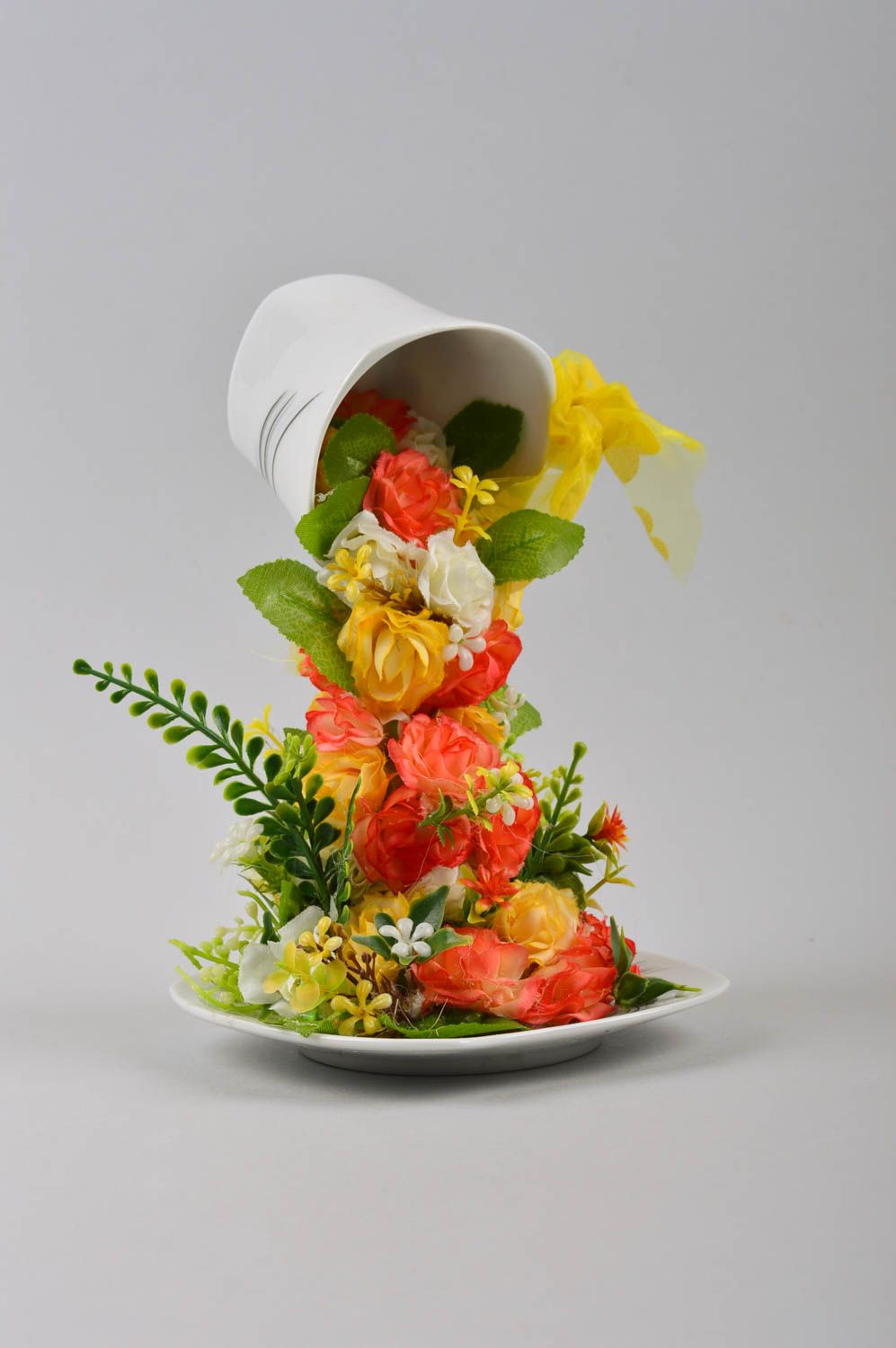 Topiario artificial taza con flores elemento decorativo regalo original foto 3