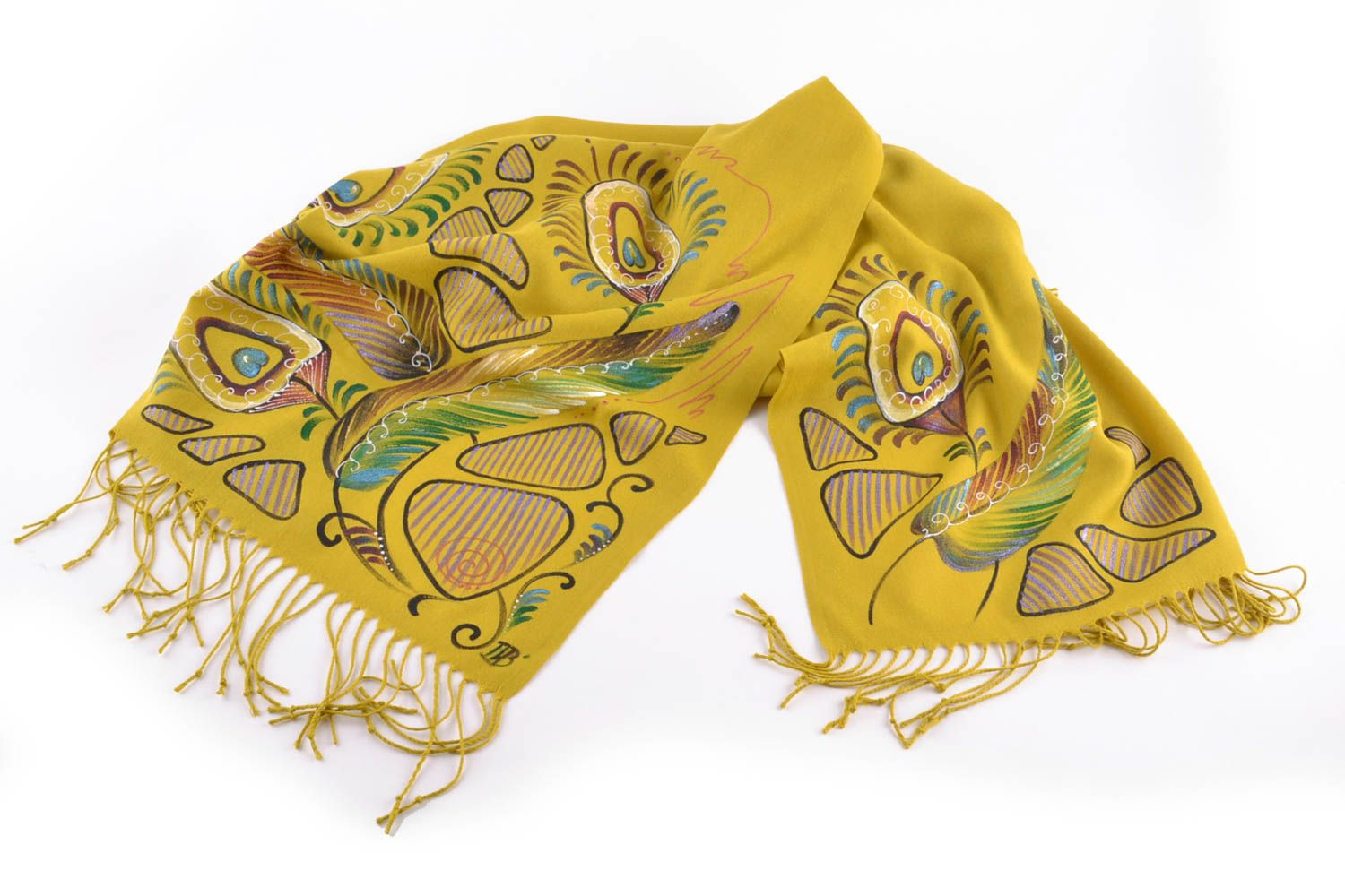 Теплый шарф из кашемира Перья павлина фото 4