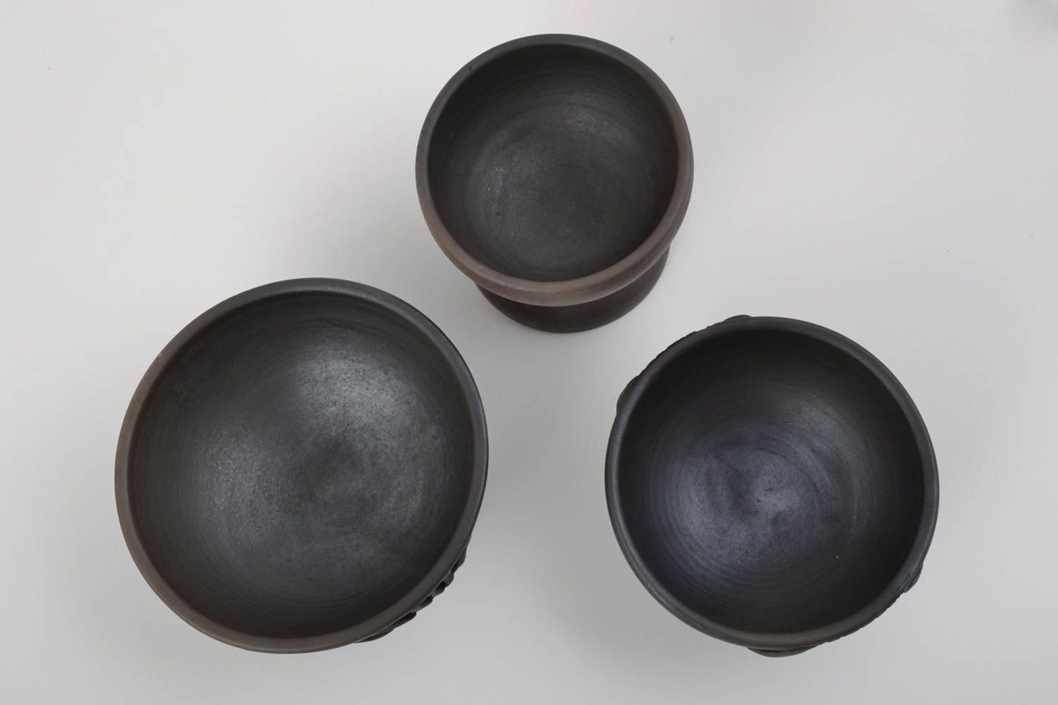 Lot de 3 bols en argile faits main noirs originaux design 40 cl 50 cl 1 l photo 2