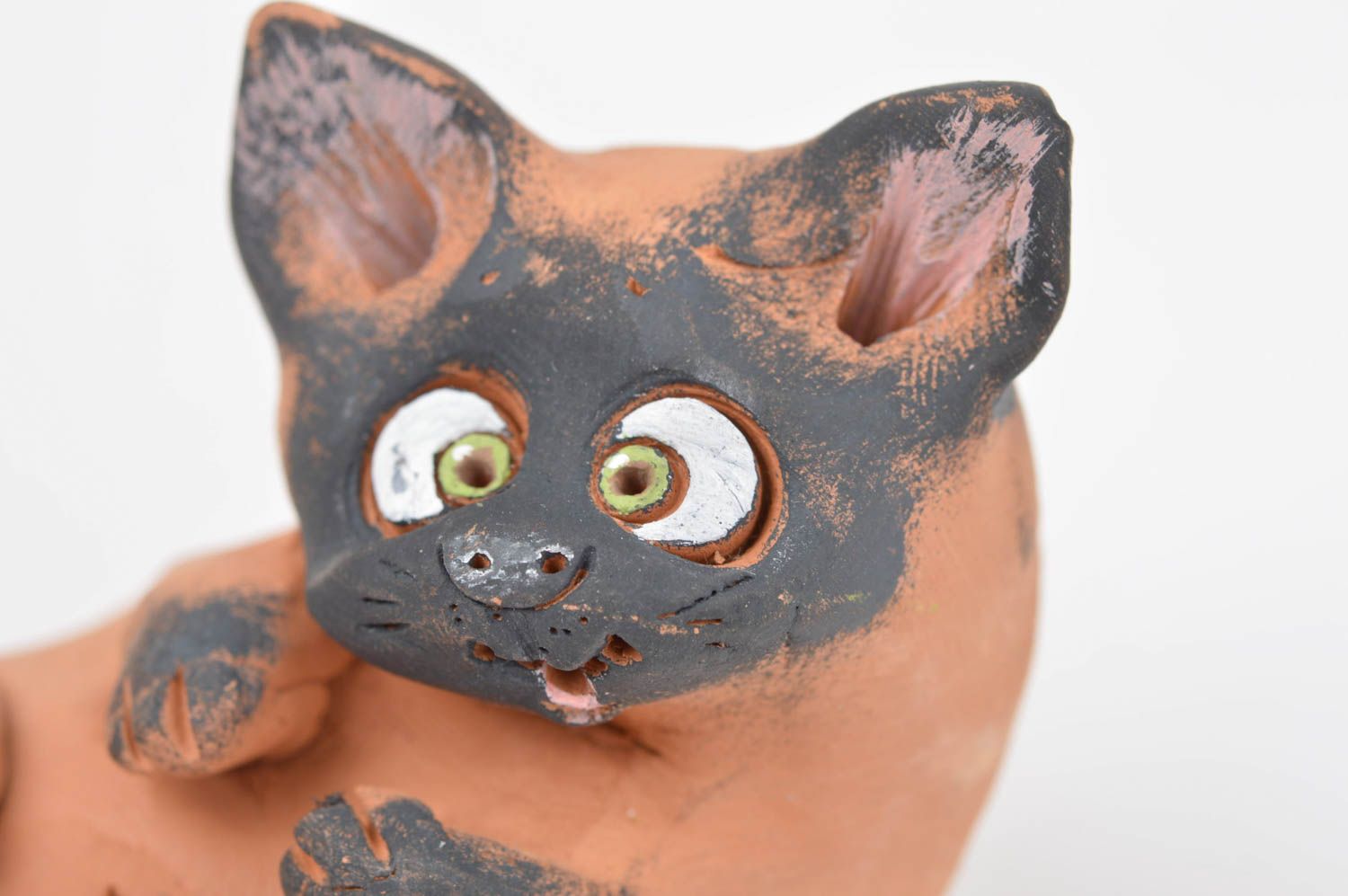 Handgemachte Katzen Figur braun Keramik Deko Wohnzimmer Dekoration originell foto 5
