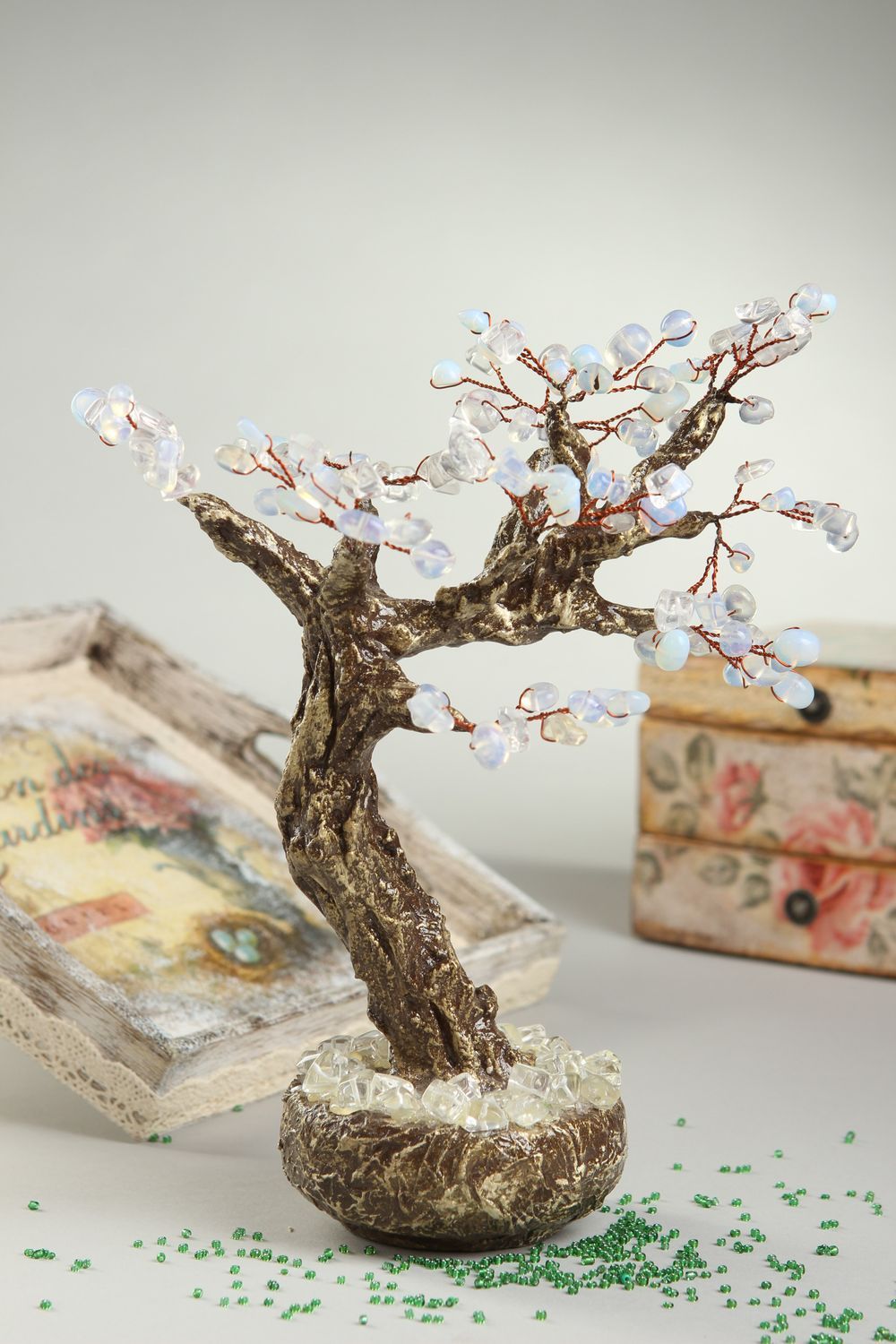 Árbol artificial hecho a mano elemento decorativo de piedras regalo original foto 1