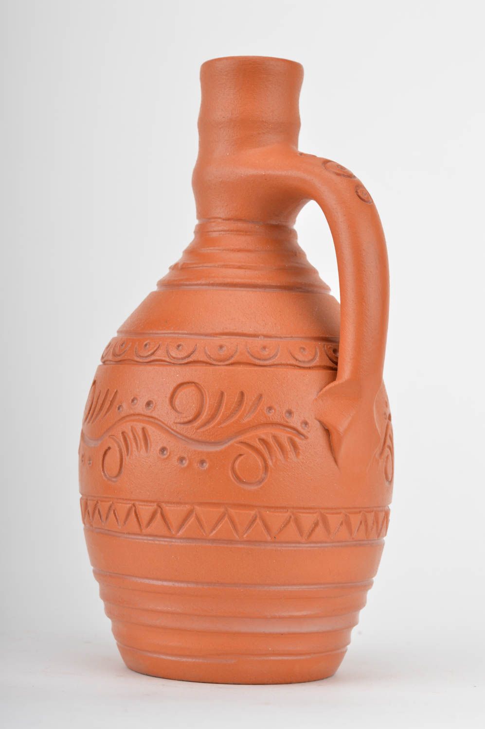 Decorative small ceramic patterned ethnic handmade bottle kilned with milk photo 5