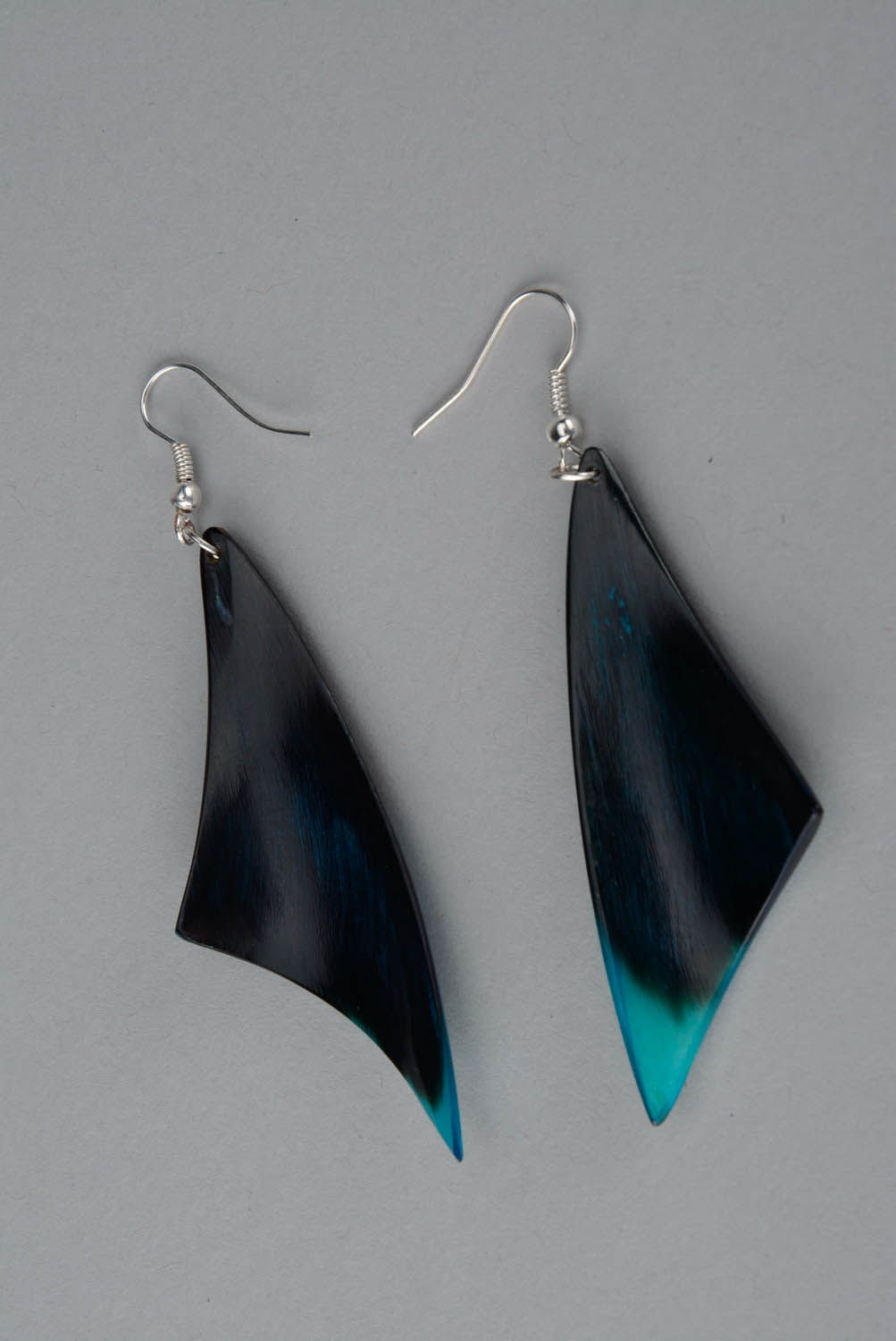 Earrings made ​​of horn Blue Feathers photo 2