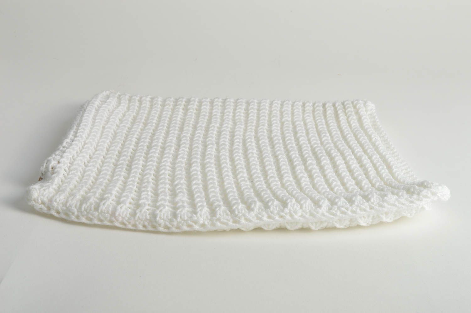 Small stylish beautiful handmade white knitted pillowcase designer accessory photo 5