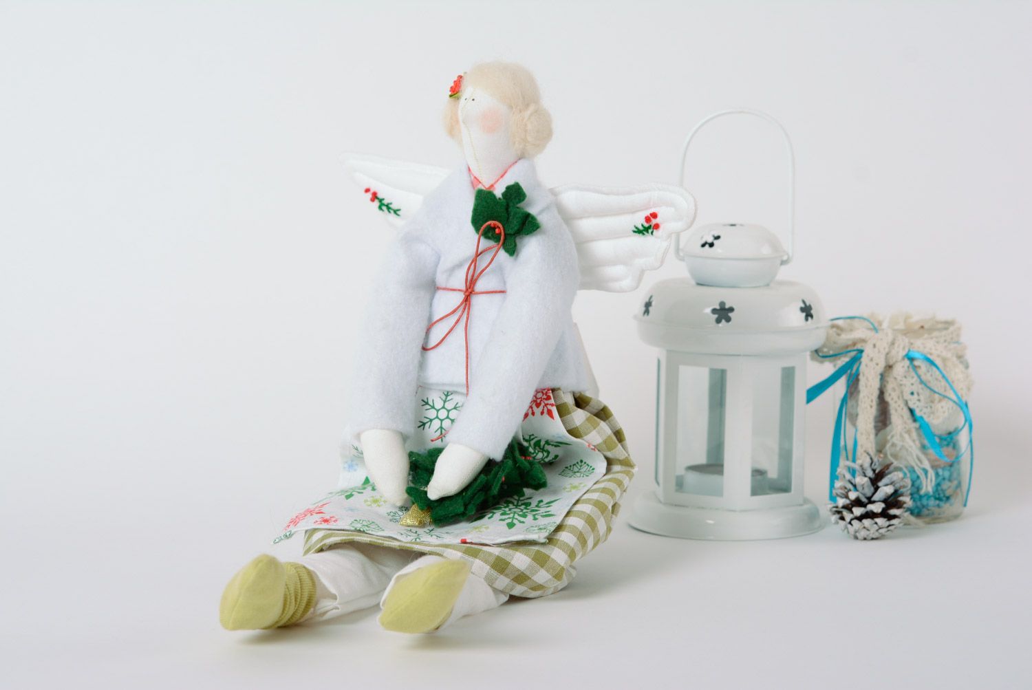 Beautiful handmade designer soft toy white angel sewn of fleece and felt  photo 1