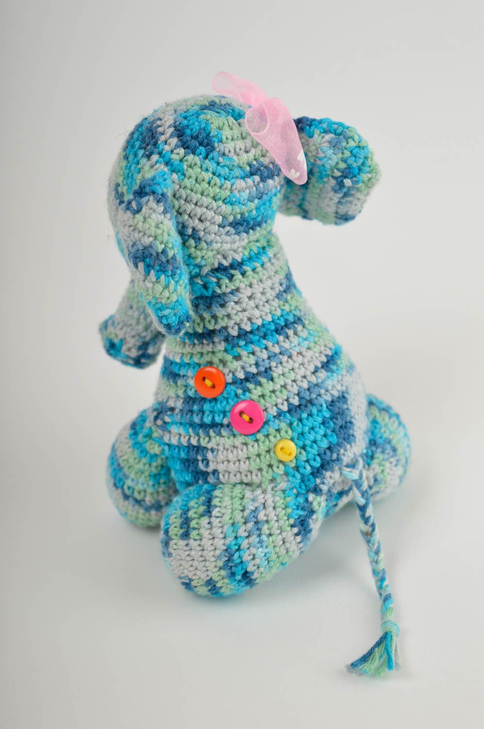 Jouet éléphant bleu Peluche faite main tricotée en acrylique Cadeau pour enfant photo 3