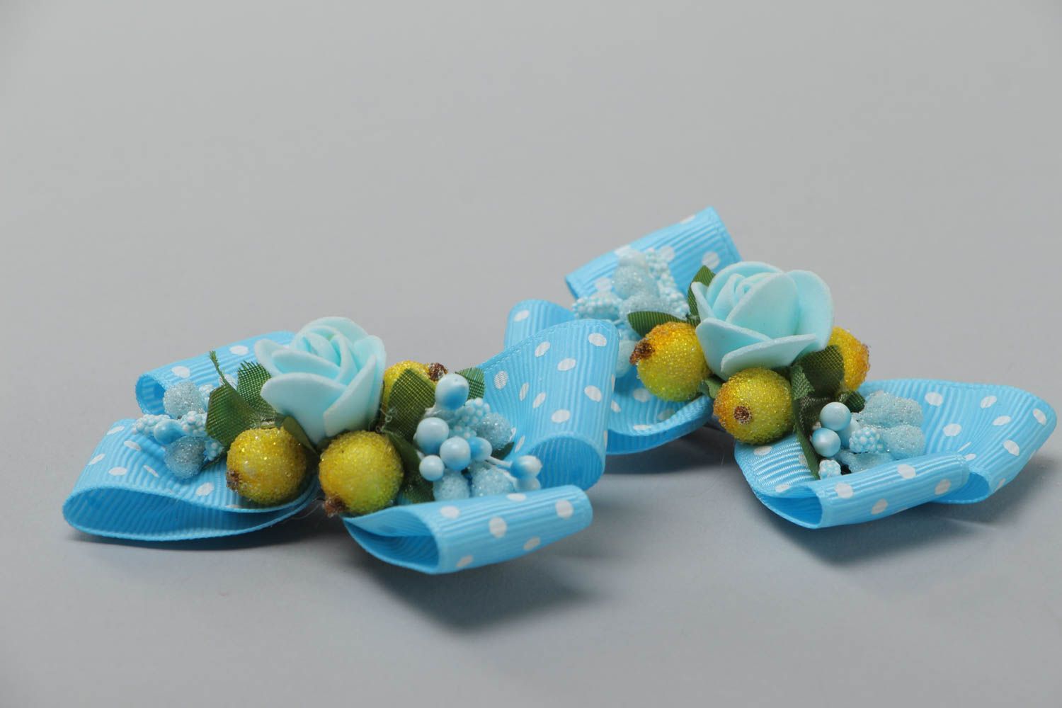 Handmade Haarspangen Set 2 Stück blaue Schleifen Haarklemme für Mädchen foto 3