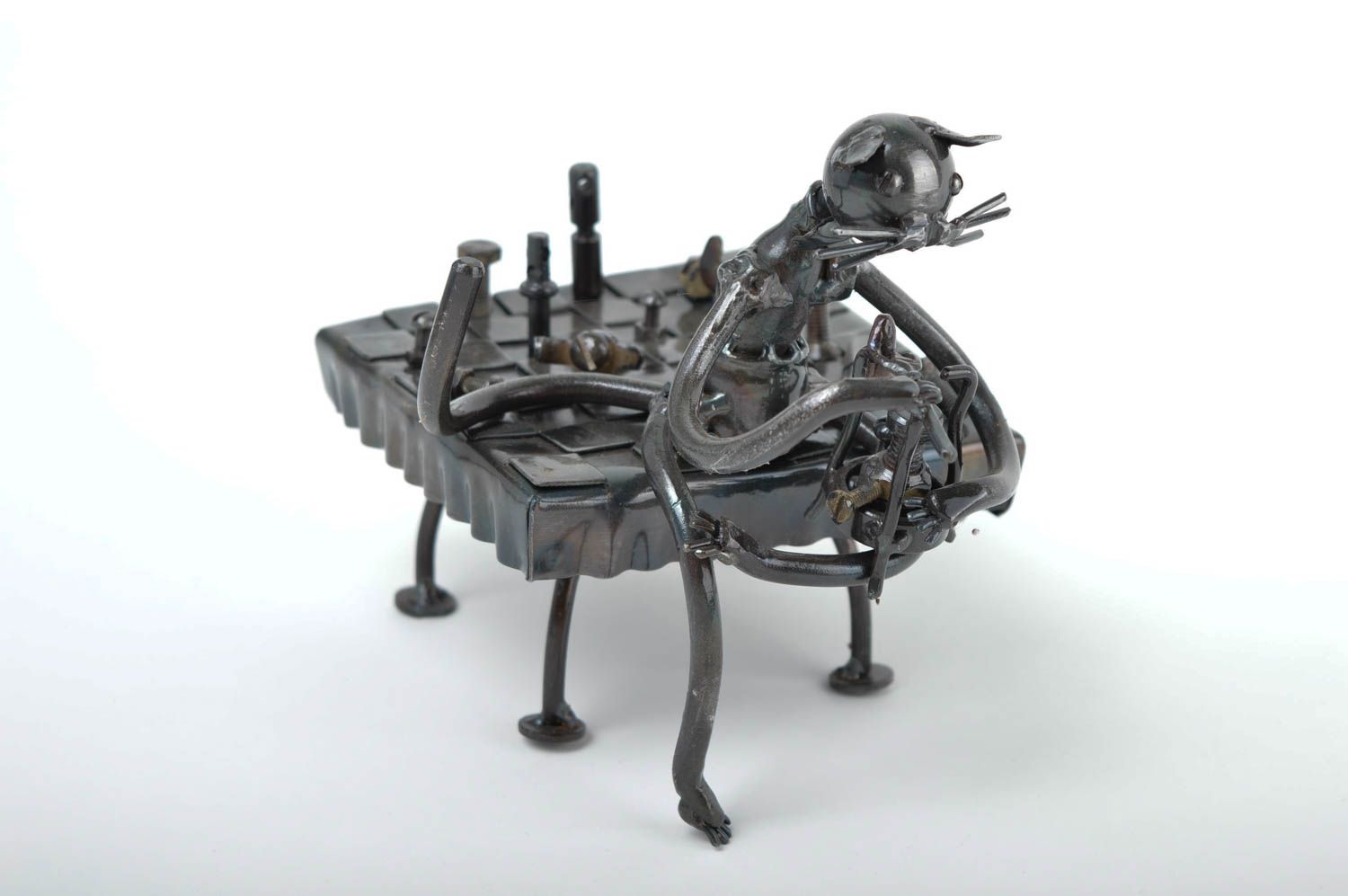 Figurine chat Statuette design faite main en métal insolite Cadeau original photo 5