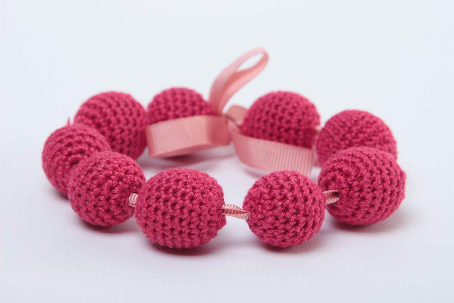 Bracelet de dentition rose Bracelet textile fait main Cadeau jeune maman photo 2