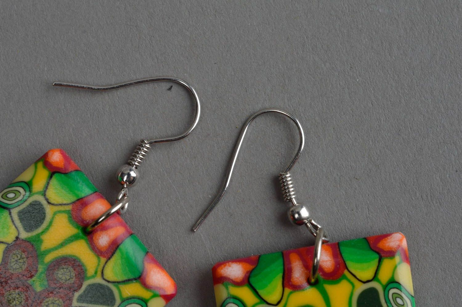 Multi-colored earrings handmade polymer clay earrings jewelry for women photo 4