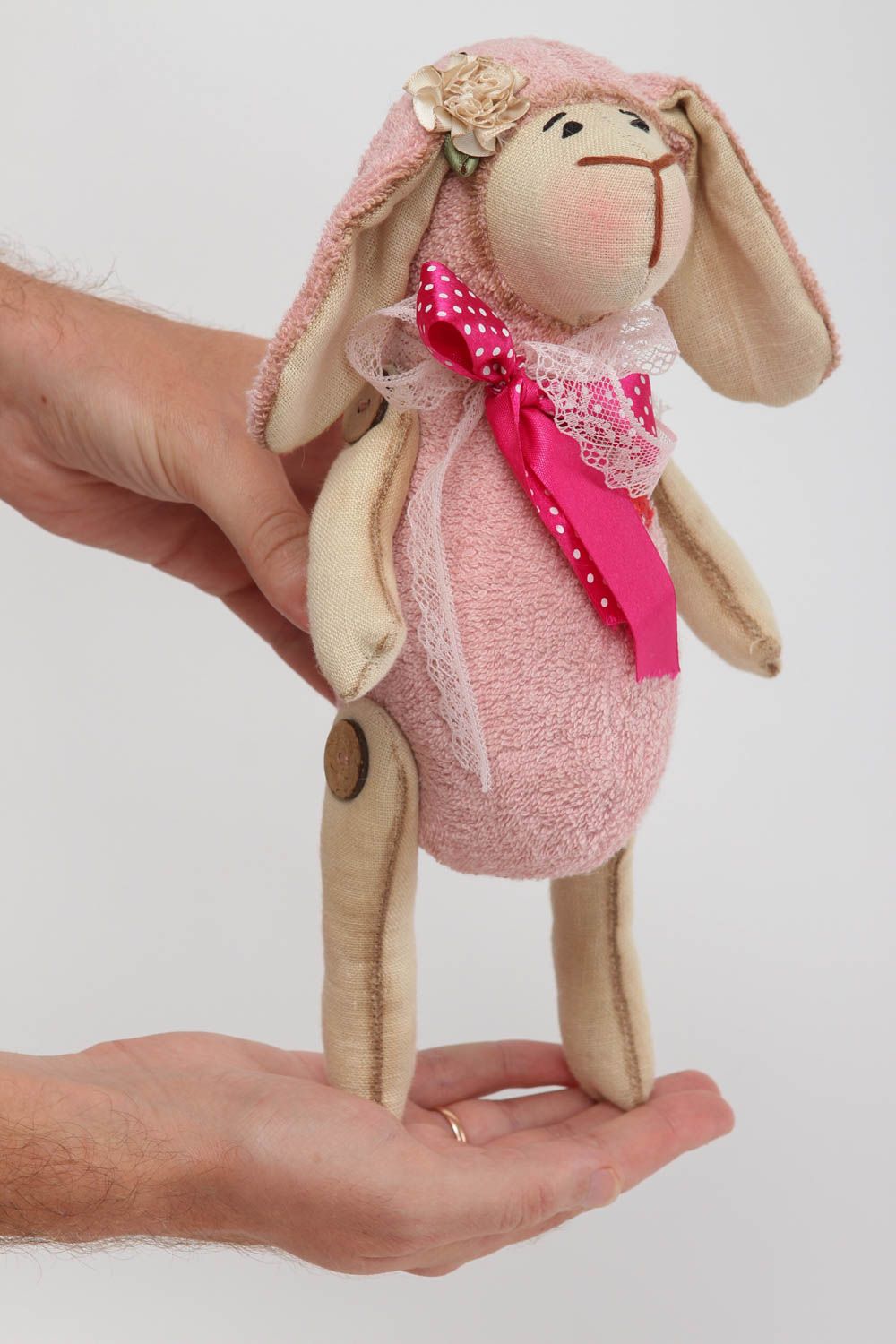 Игрушка ручной работы игрушка овечка из льна и шерсти интересный подарок фото 5