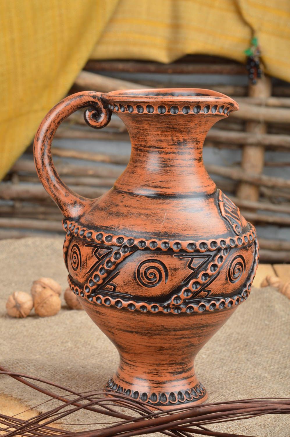 60 oz ceramic water amphora jug with handle and Greek décor 3,25 lb photo 1