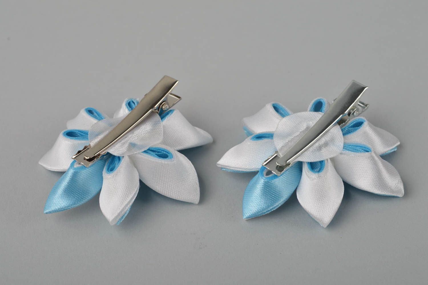 Handmade textile flower barrette hair clip 2 pieces designer hair accessories photo 4