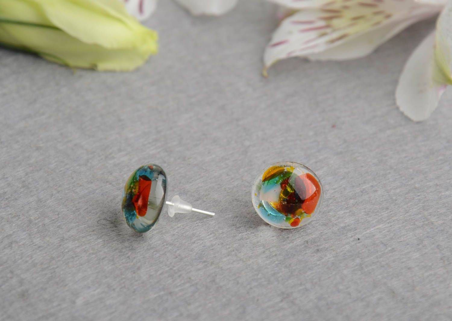 Handmade earrings made of fusing glass designer beautiful stylish accessory photo 2