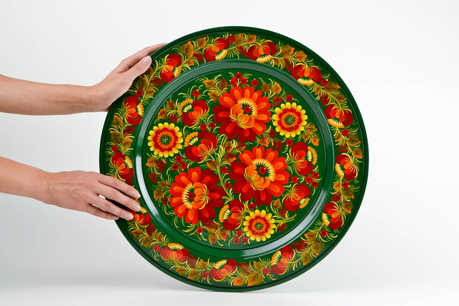 Деревянная тарелка ручной работы декоративная тарелка зеленая декор для дома фото 2