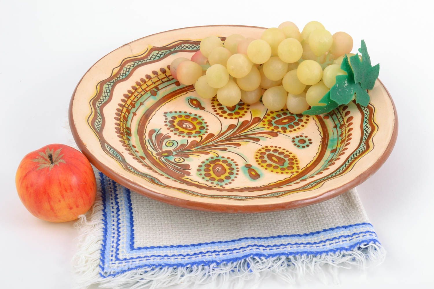 Настенная декоративная тарелка расписная глиняная красивая цветная ручной работы фото 1