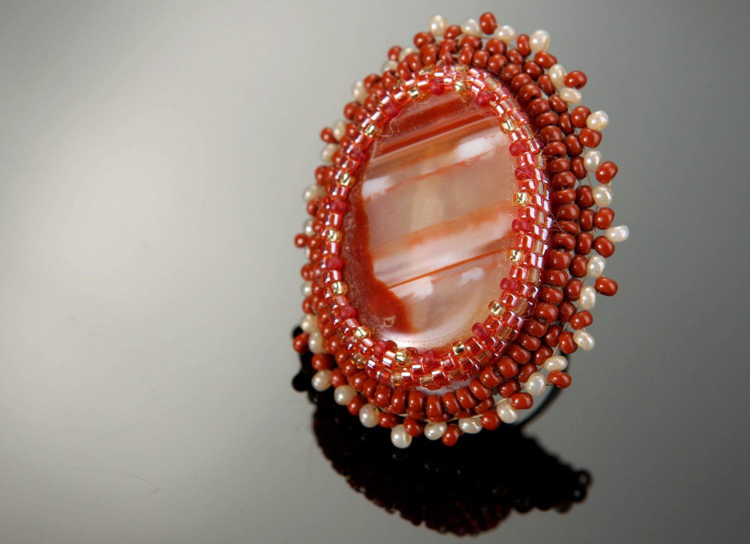 Ring with carnelian and beads photo 2