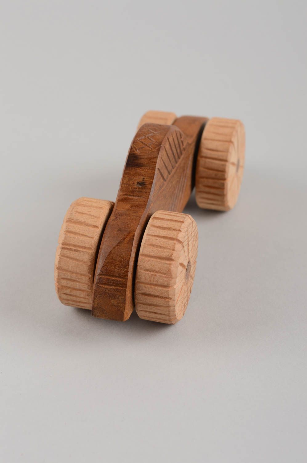 Öko reines ungewöhnliches handgemachtes Zieh Spielzeug Holzspielzeug Auto klein  foto 4