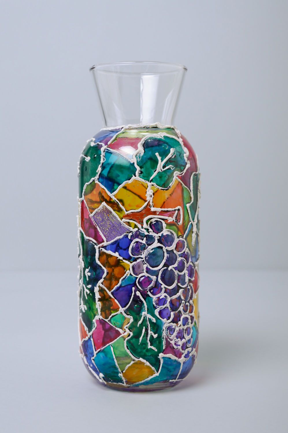 Vase en verre peint décoré vitrail fait main photo 1