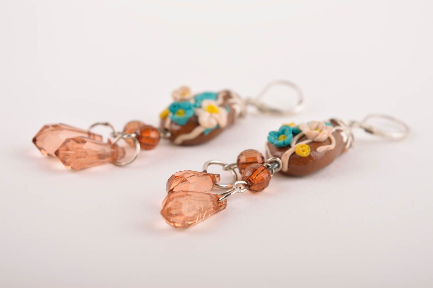 Handmade Designer Schmuck braune Blumen Ohrringe Accessoire für Frauen lang foto 3