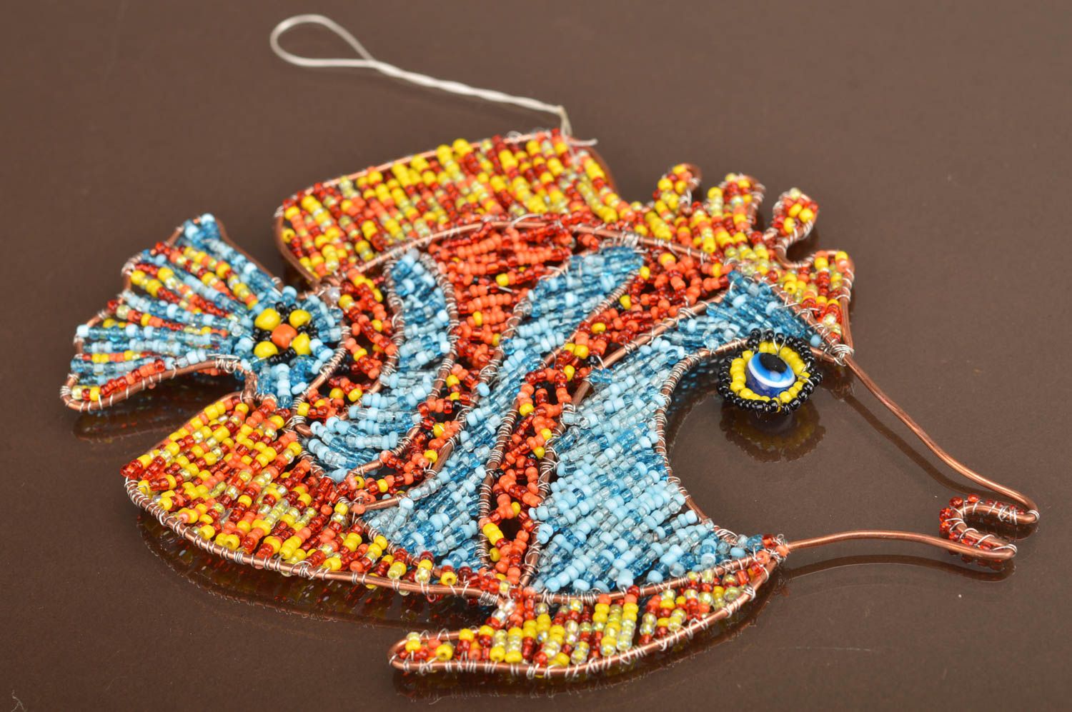 Wall pendant made of beads handmade interior decoration in the form of fish photo 2