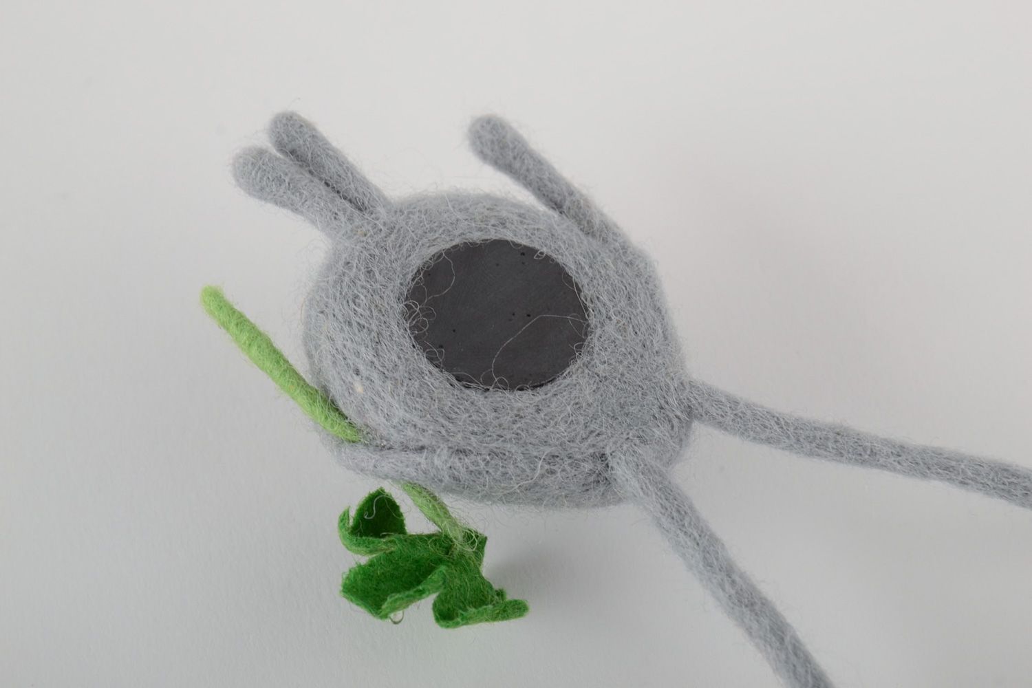 Handmade cute fridge magnet felted of natural wool gray creature with clover photo 3