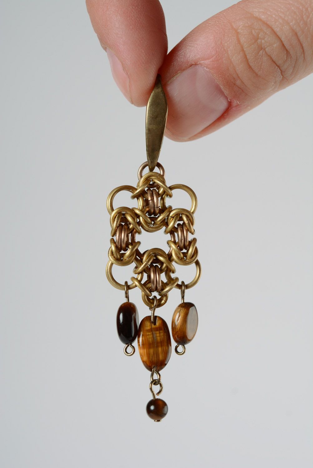 Damen künstlerische Ketten Ohrringe aus Metall mit Tigerauge Designer Handarbeit foto 5