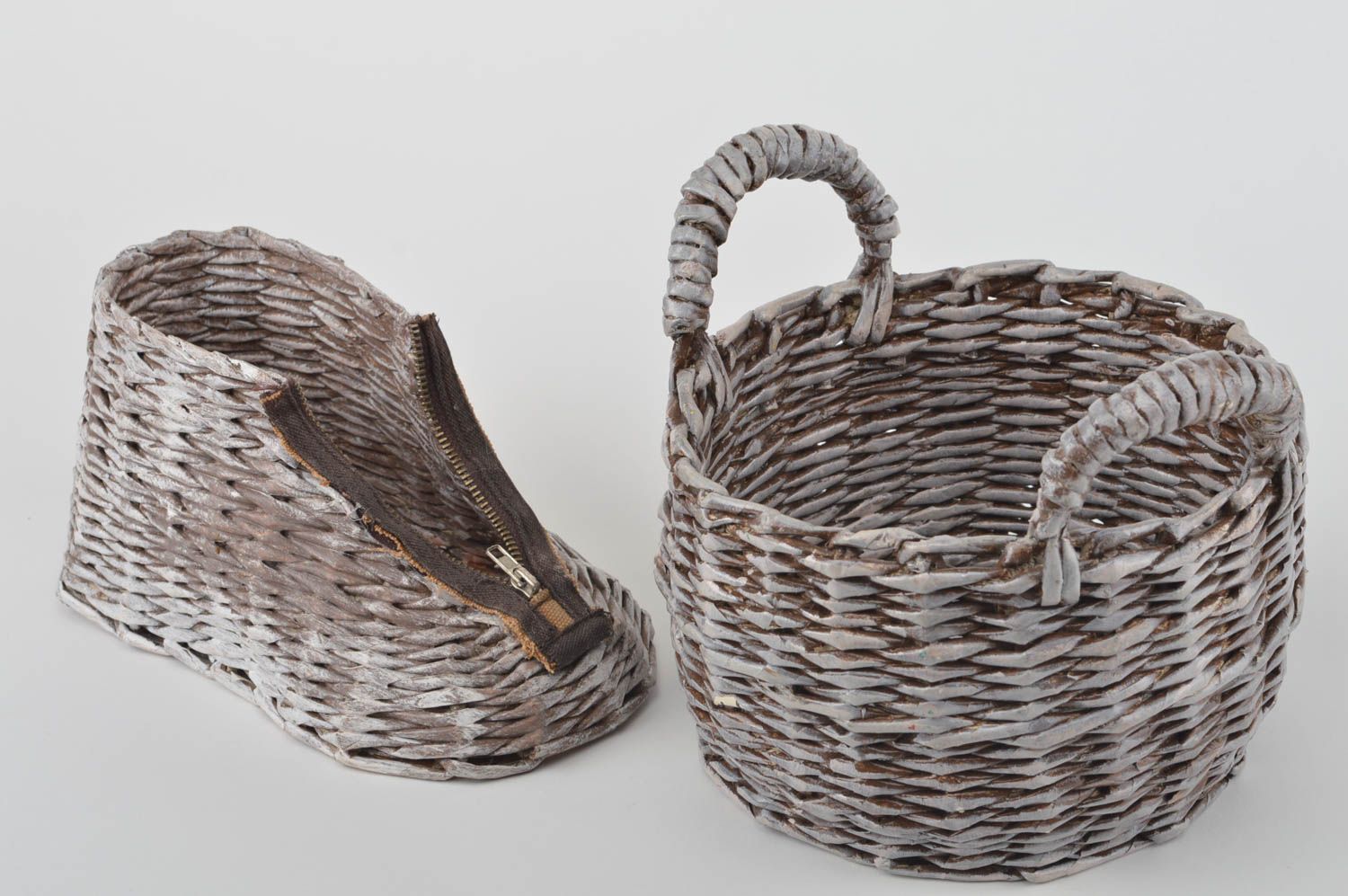 Handmade decorative woven basket paper basket 2 pieces newspaper craft photo 4