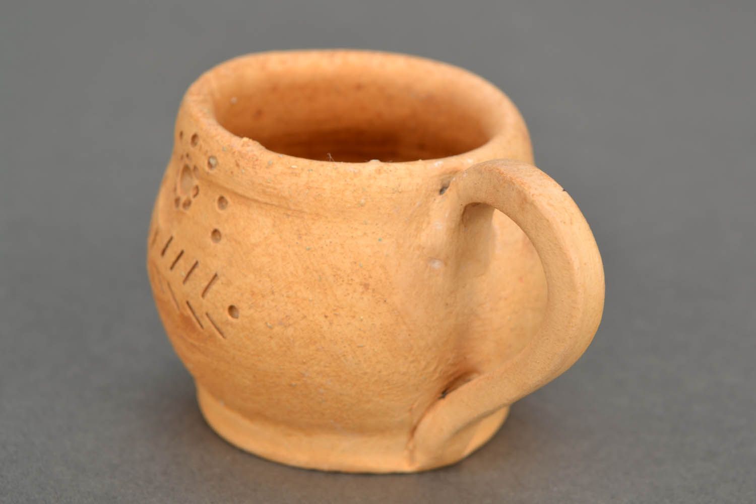 Beige raw natural clay espresso coffee cup with handle and rustic design photo 4