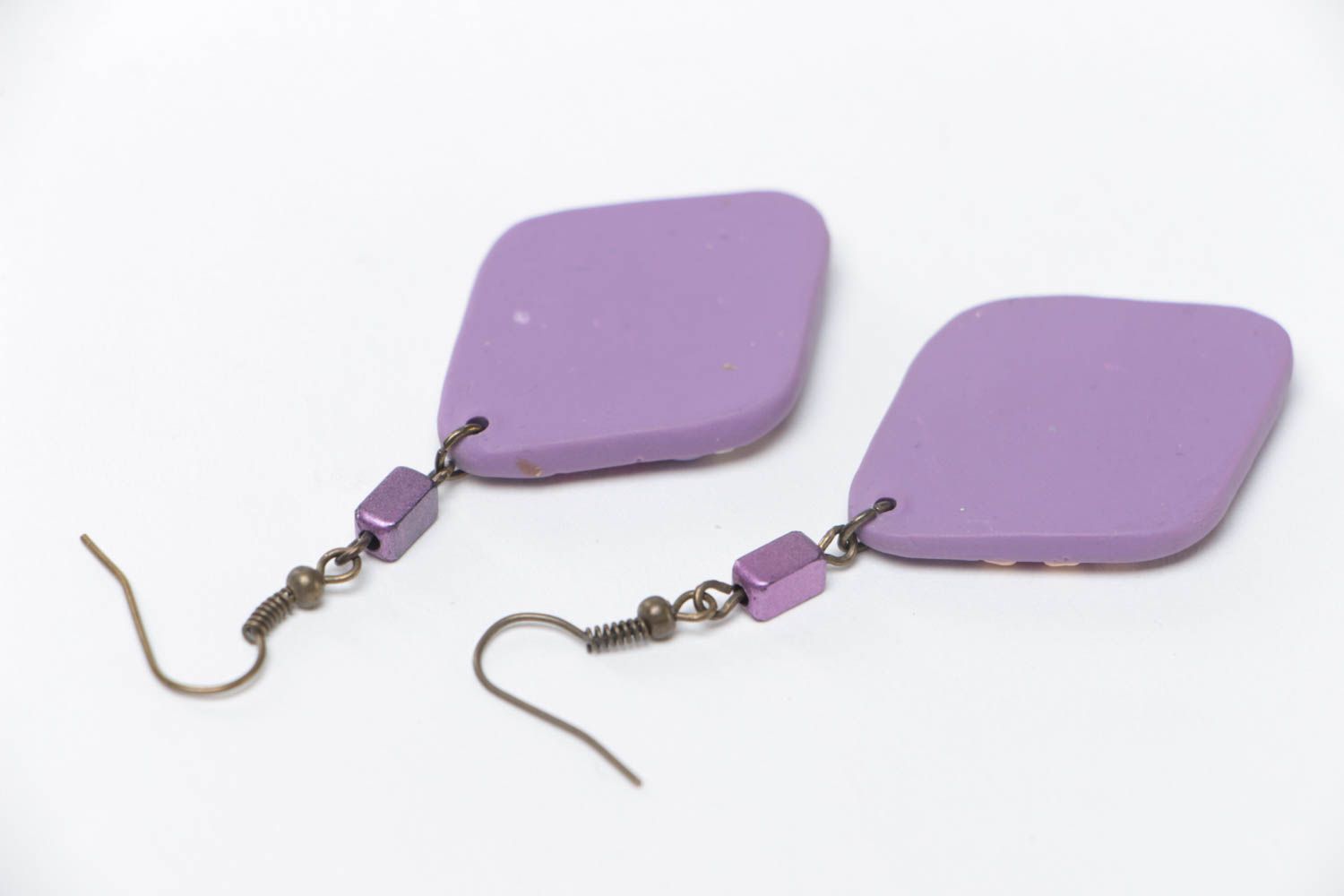 Lilac earrings made of polymer clay with patterns handmade summer accessory photo 4