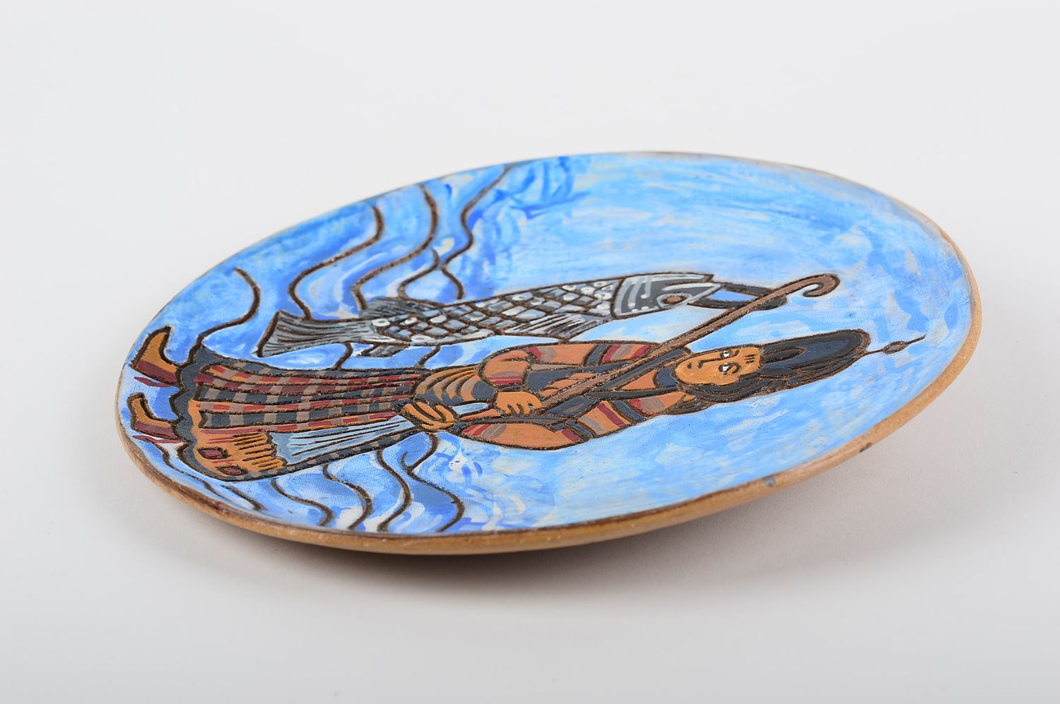 Керамическая тарелка хэнд мейд настольный декор с росписью глиняная посуда фото 3