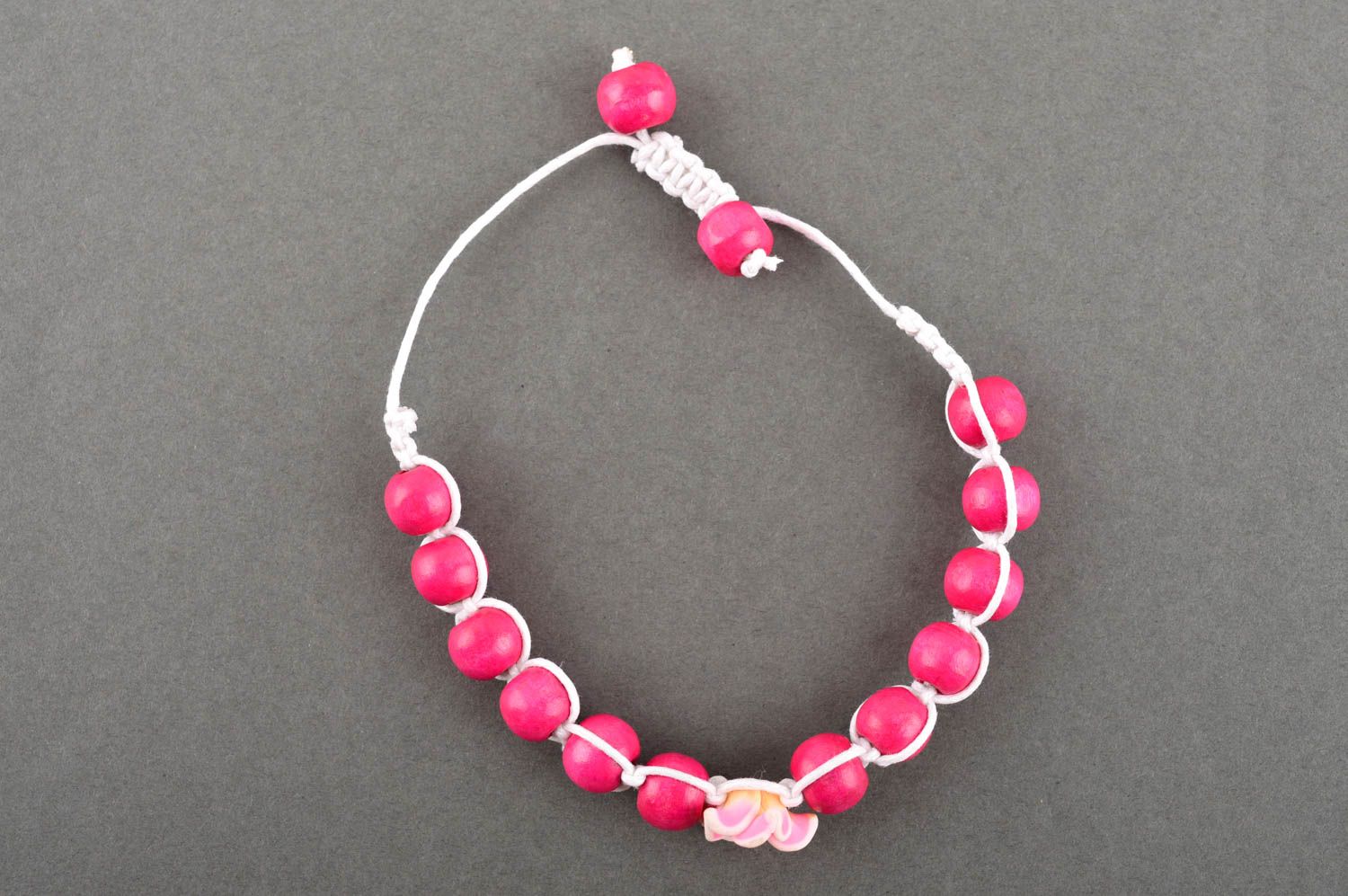 Handmade wooden wrist bracelet unusual pink bracelet stylish accessory photo 2