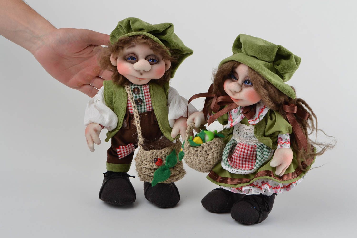 Игрушки кукла из капрона набор 2 шт мальчик и девочка небольшие ручная работа фото 2