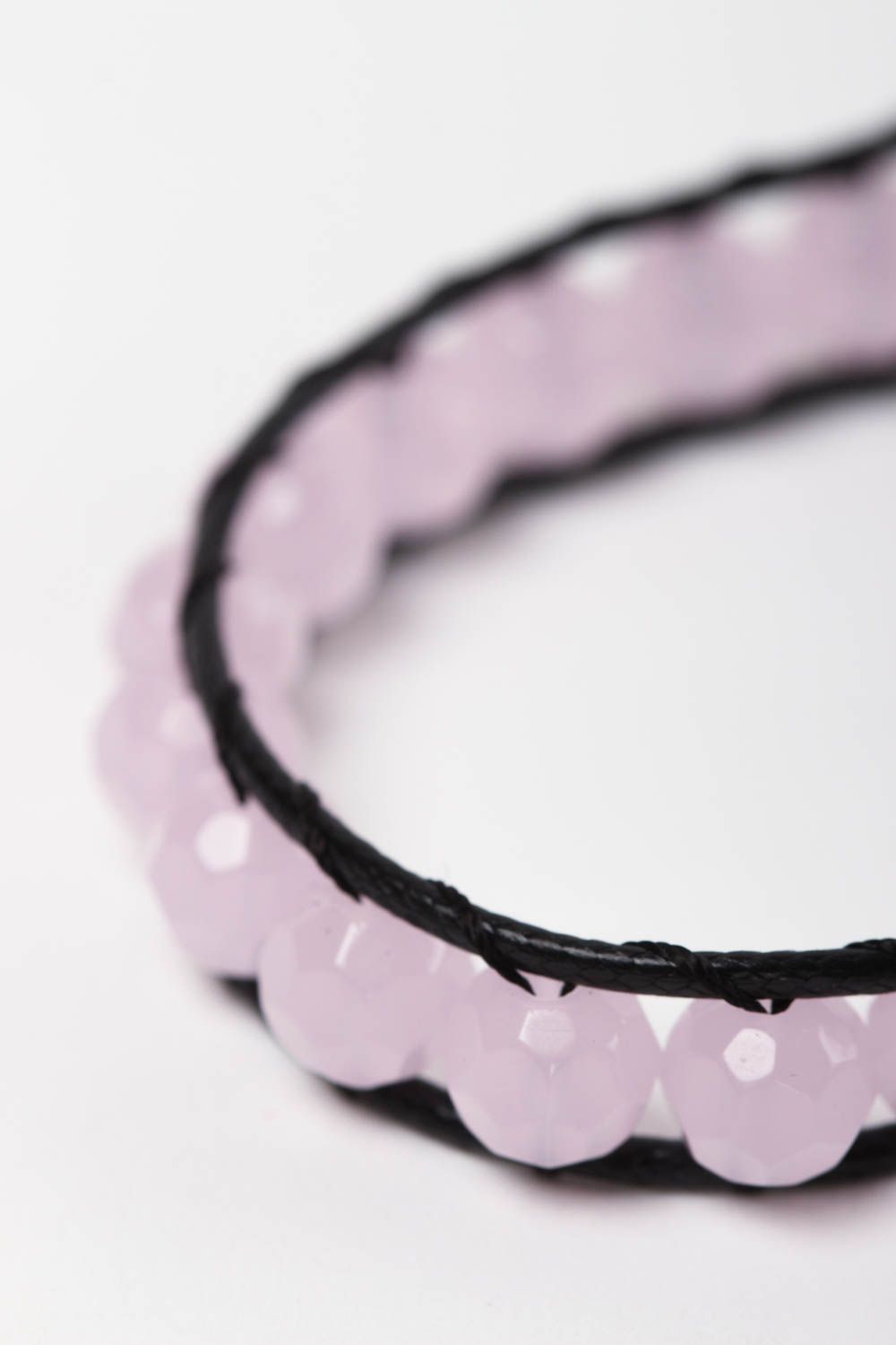 Handmade bracelet with natural stones woven pink quartz bracelet fashion jewelry photo 3