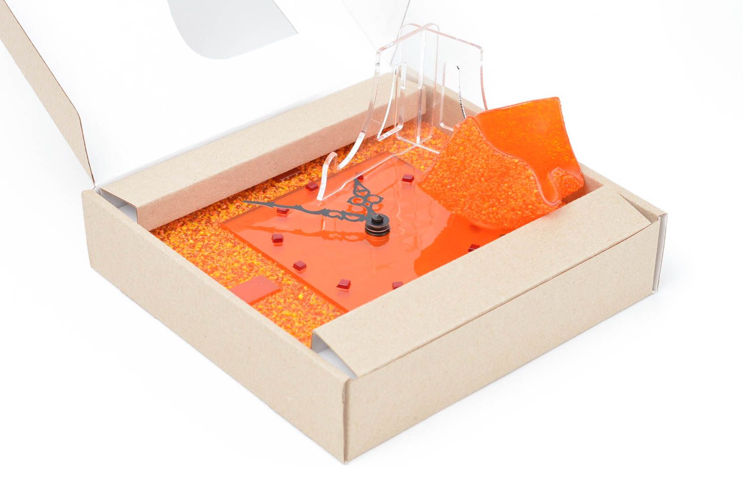 Оранжевый набор подсвечник ручной работы настенные часы подсвечник из стекла фото 3