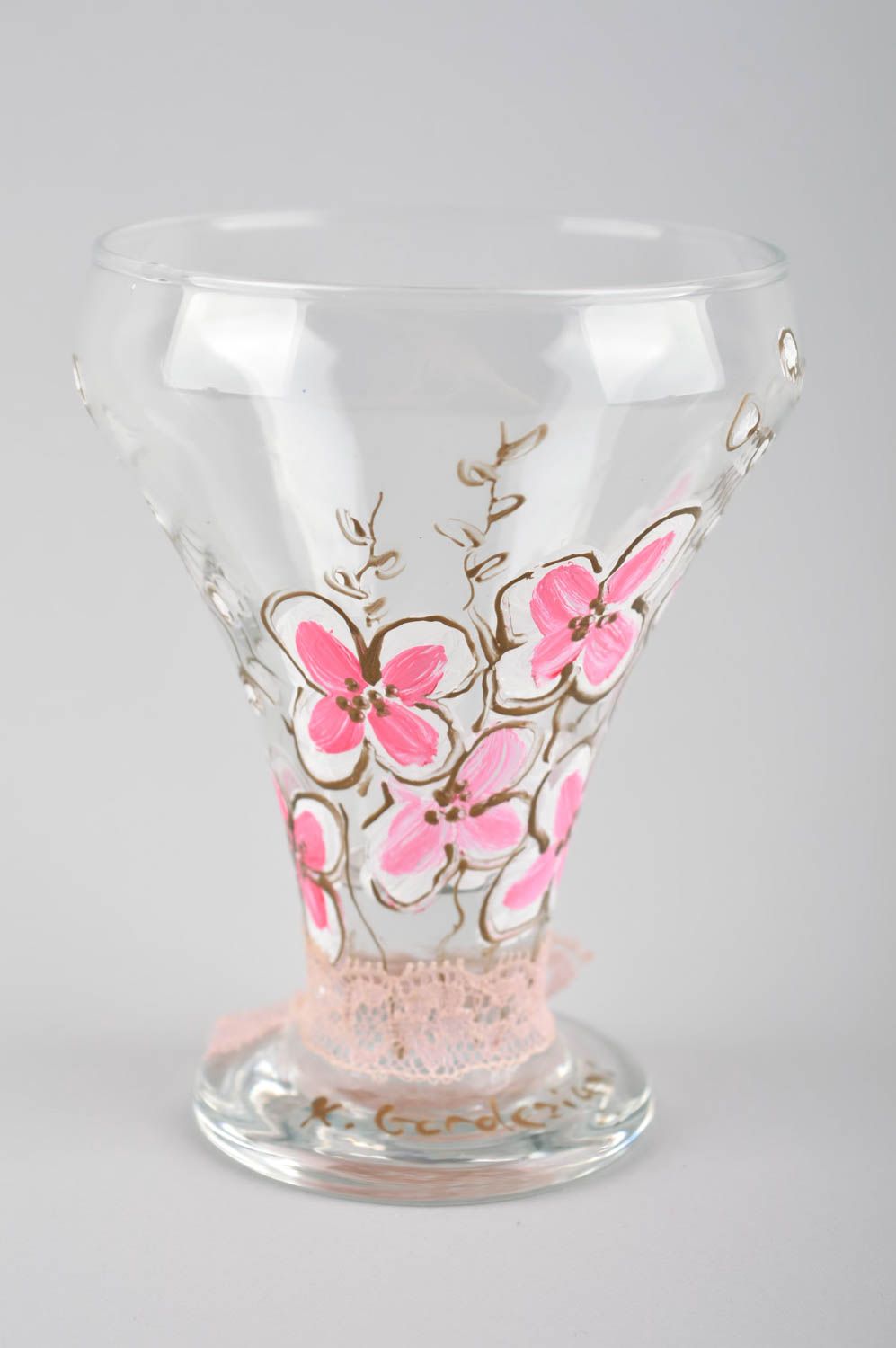 Geschirr aus Glas Tisch Deko handmade Trinkbecher aus Glas rosa bemaltes Glas foto 1
