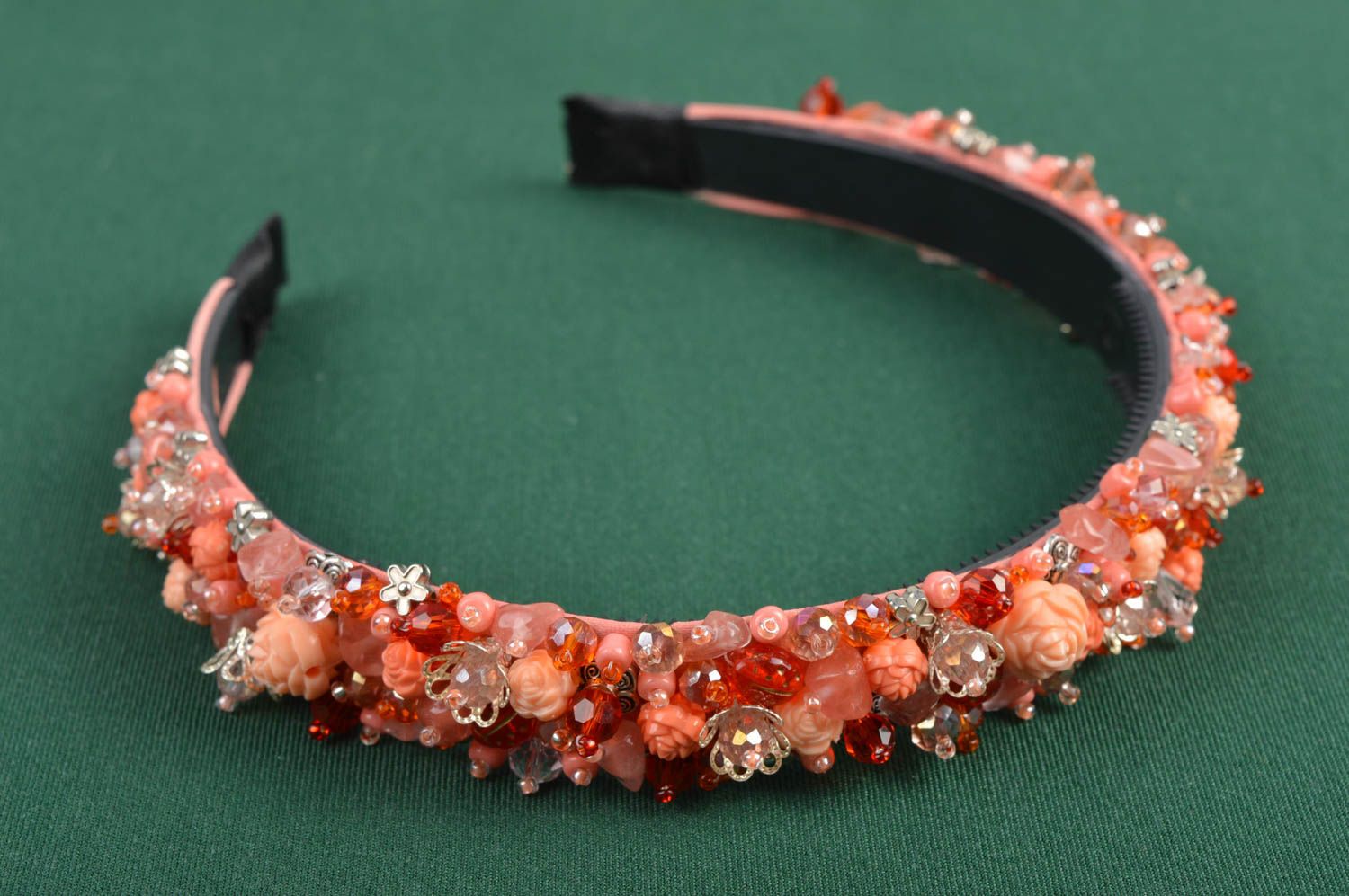 Designer hairband pink quartz beaded jewelry handmade accessory for girls photo 1