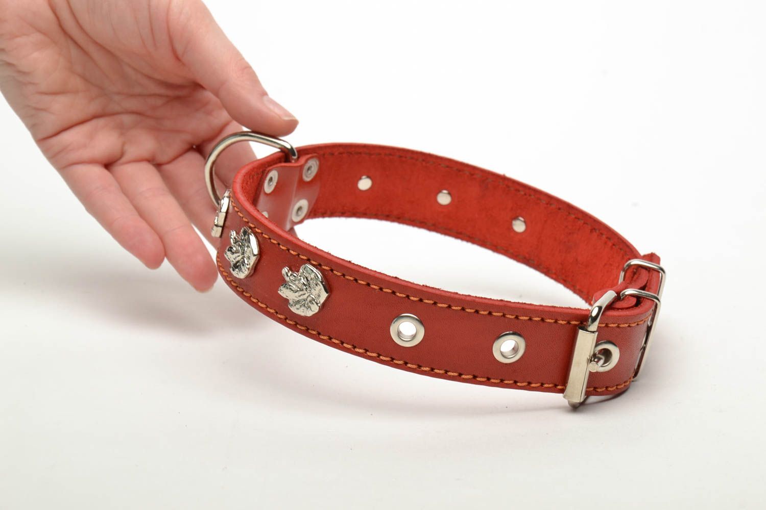 Brown genuine leather dog collar photo 5
