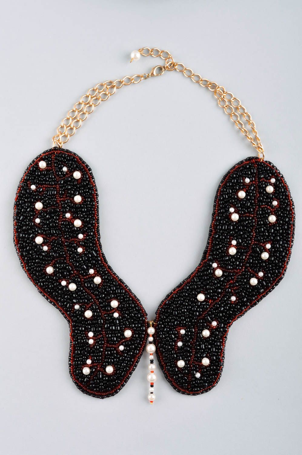 Damen Collier handmade Schmuck Halskette Leder Accessoires für Frauen bestickt  foto 3